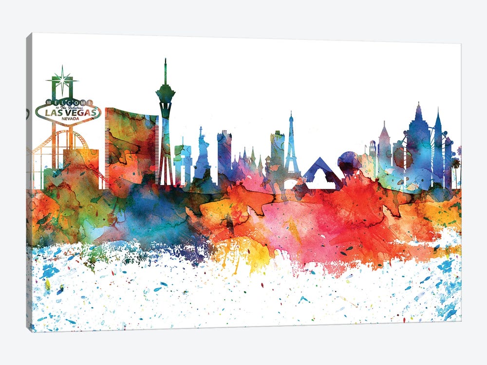 Las Vegas Colorful Watercolor Skyline by WallDecorAddict 1-piece Canvas Art Print