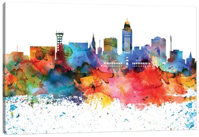 Lincoln Colorful Watercolor Skyline Canvas Art Print