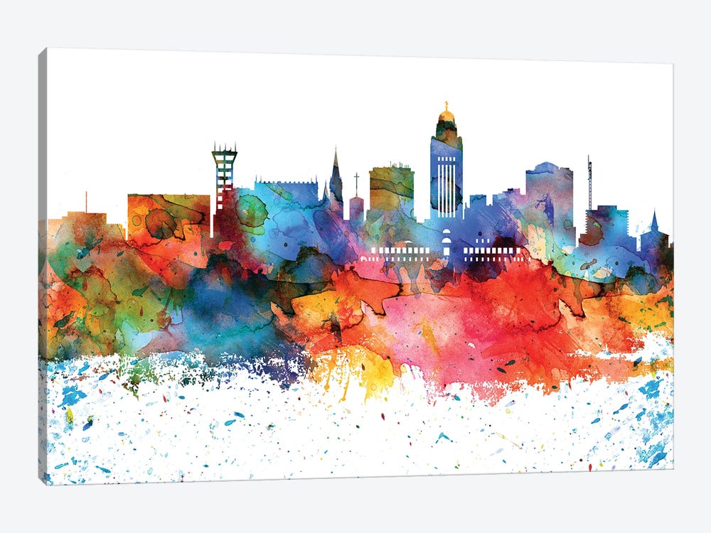 Lincoln Colorful Watercolor Skyline by WallDecorAddict 1-piece Canvas Print