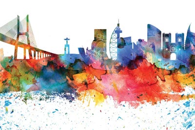 Lisbon Colorful Watercolor Skyline by WallDecorAddict multi panel art