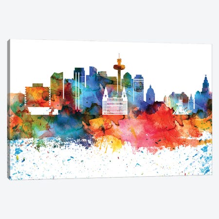Liverpool Colorful Watercolor Skyline Canvas Print #WDA1319} by WallDecorAddict Canvas Wall Art