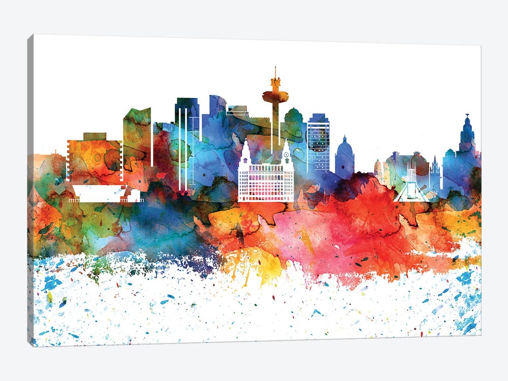 Liverpool Colorful Watercolor Skyline by WallDecorAddict 1-piece Canvas Artwork