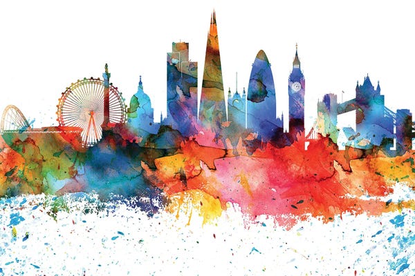 England: London Colorful Watercolor Skyline by WallDecorAddict