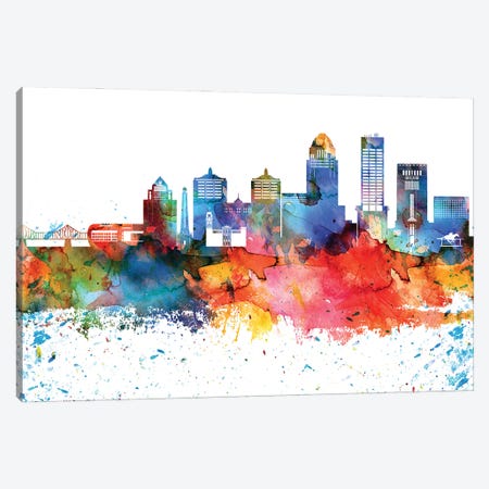 Louisville Colorful Watercolor Skyline Canvas Print #WDA1322} by WallDecorAddict Canvas Art Print