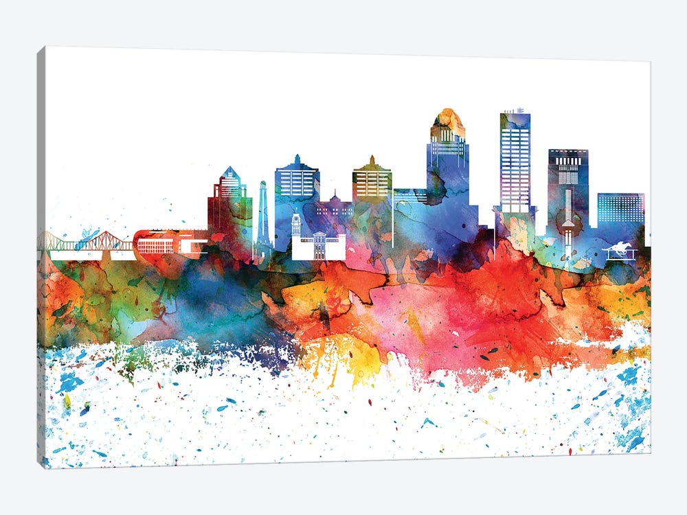 Louisville Colorful Watercolor Skyline by WallDecorAddict 1-piece Canvas Artwork