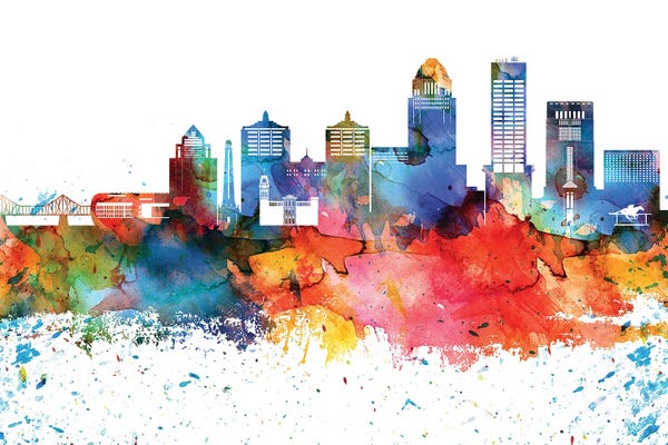 Kentucky: Louisville Colorful Watercolor Skyline by WallDecorAddict