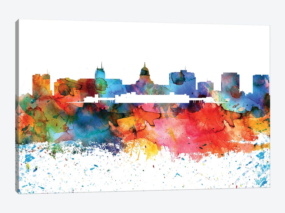 Madison Colorful Watercolor Skyline by WallDecorAddict 1-piece Canvas Artwork