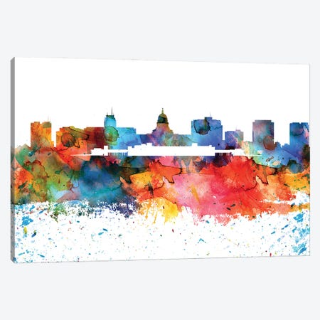 Madison Colorful Watercolor Skyline Canvas Print #WDA1324} by WallDecorAddict Canvas Artwork
