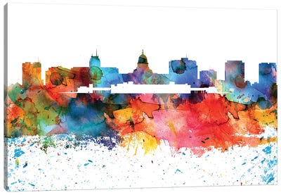 Madison Colorful Watercolor Skyline Canvas Art Print - Madison Art