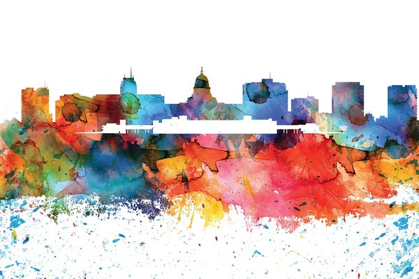 Wisconsin: Madison Colorful Watercolor Skyline by WallDecorAddict