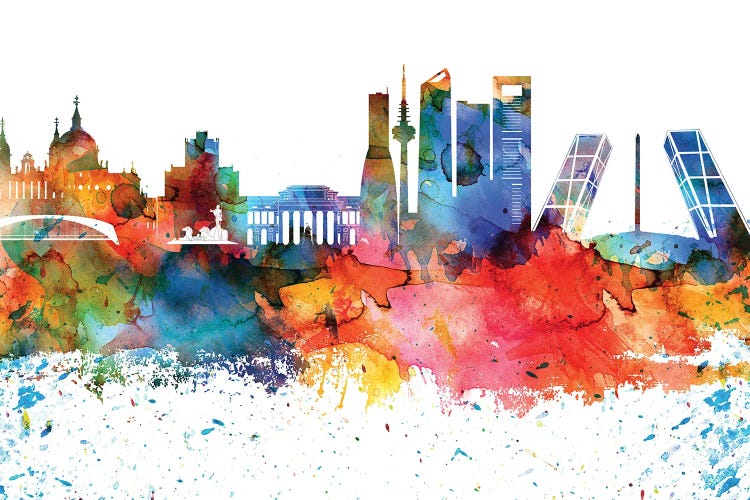 Madrid Colorful Watercolor Skyline