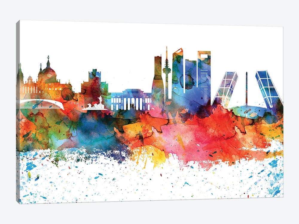 Madrid Colorful Watercolor Skyline by WallDecorAddict 1-piece Canvas Print