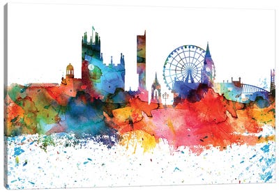 Manchester Colorful Watercolor Skyline Canvas Art Print - Manchester Art