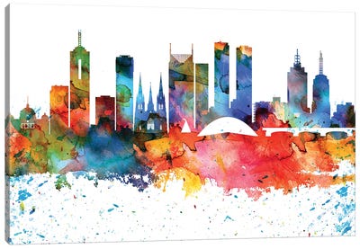 Melbourne Colorful Watercolor Skyline Canvas Art Print - Victoria Art