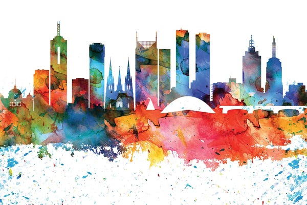 Victoria: Melbourne Colorful Watercolor Skyline by WallDecorAddict