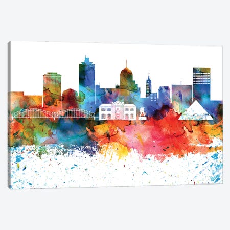 Memphis Colorful Watercolor Skyline Canvas Print #WDA1329} by WallDecorAddict Art Print