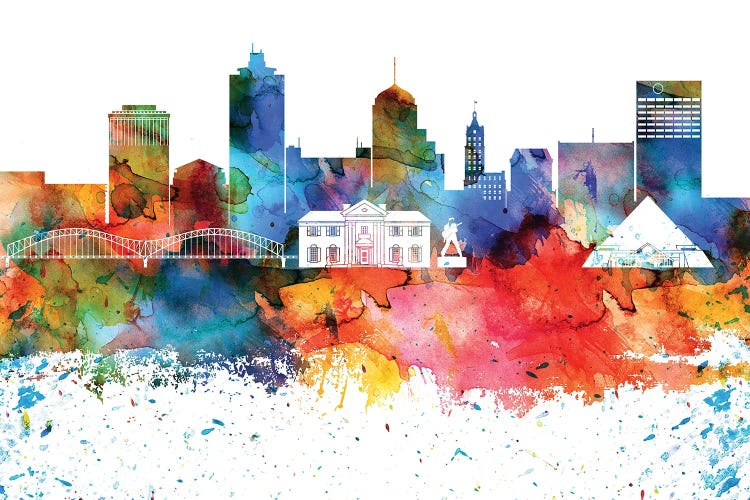 Memphis Colorful Watercolor Skyline