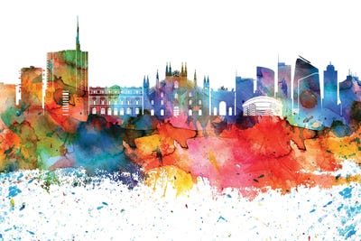 Milan Colorful Watercolor Skyline by WallDecorAddict canvas print