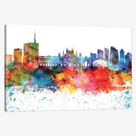 Milan Colorful Watercolor Skyline Canvas Print #WDA1332} by WallDecorAddict Canvas Art