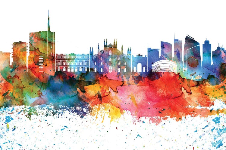 Milan Colorful Watercolor Skyline