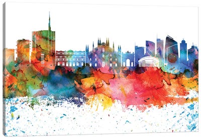 Milan Colorful Watercolor Skyline Canvas Art Print