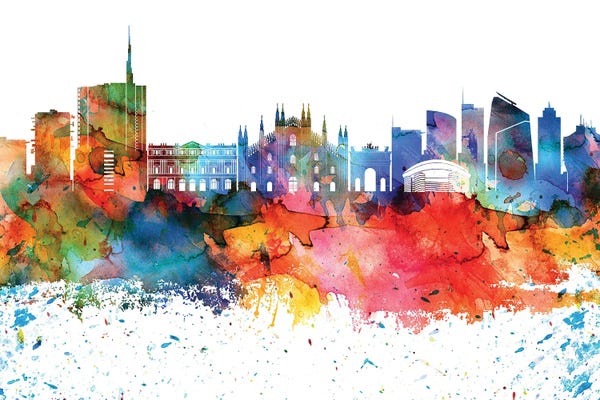 Lombardy: Milan Colorful Watercolor Skyline by WallDecorAddict