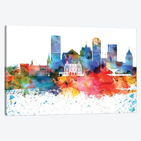 Milwaukee Colorful Watercolor Skyline Canvas Print #WDA1333} by WallDecorAddict Canvas Artwork