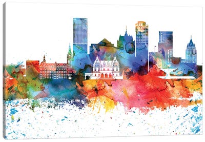 Milwaukee Colorful Watercolor Skyline Canvas Art Print - Milwaukee