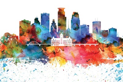 Minneapolis Colorful Watercolor Skyline by WallDecorAddict canvas print