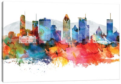 Montreal Colorful Watercolor Skyline Canvas Art Print - Canada Art