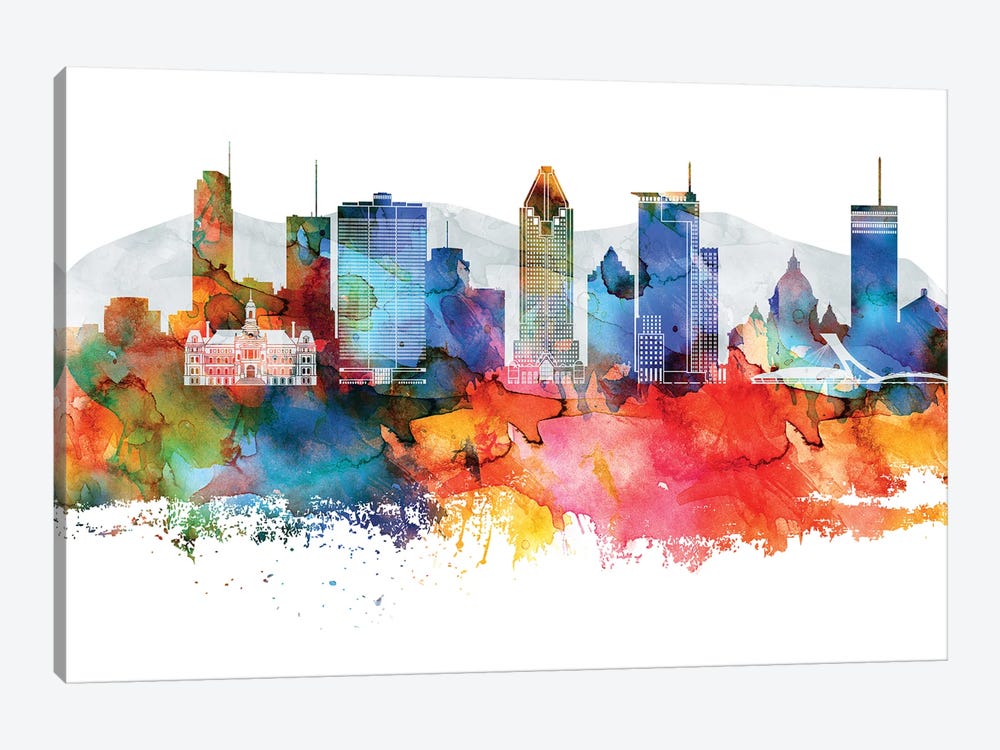 Montreal Colorful Watercolor Skyline by WallDecorAddict 1-piece Canvas Art