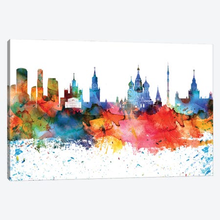 Moscow Colorful Watercolor Skyline Canvas Print #WDA1336} by WallDecorAddict Canvas Art Print