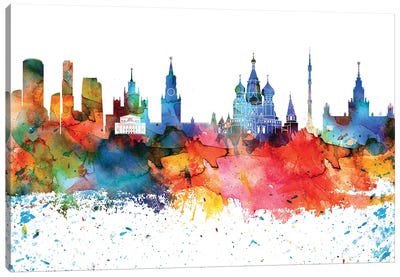 Moscow Colorful Watercolor Skyline Canvas Art Print - Russia Art