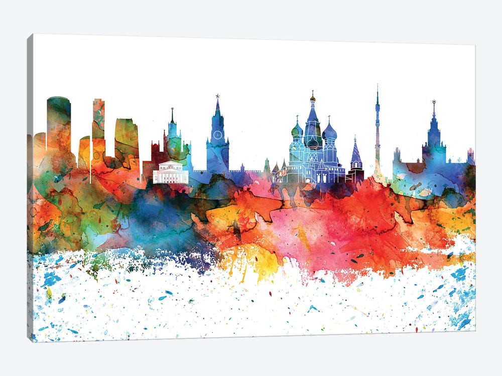 Moscow Colorful Watercolor Skyline by WallDecorAddict 1-piece Art Print