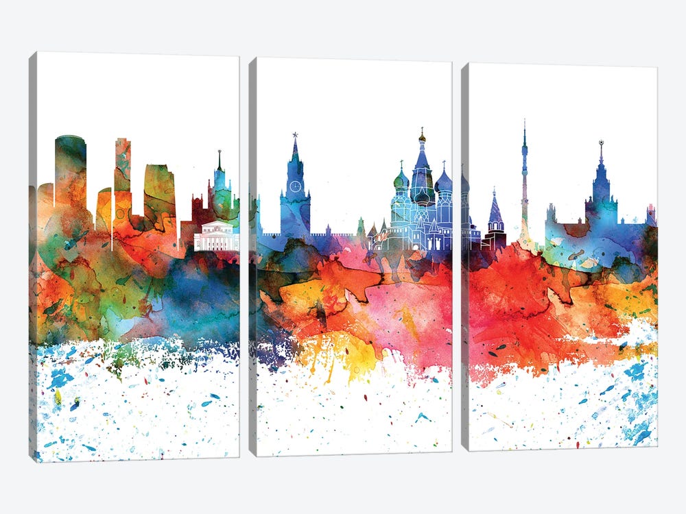 Moscow Colorful Watercolor Skyline by WallDecorAddict 3-piece Art Print