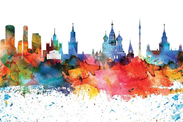 Moscow: Moscow Colorful Watercolor Skyline by WallDecorAddict