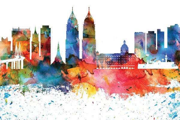 Maharashtra: Mumbai Colorful Watercolor Skyline by WallDecorAddict