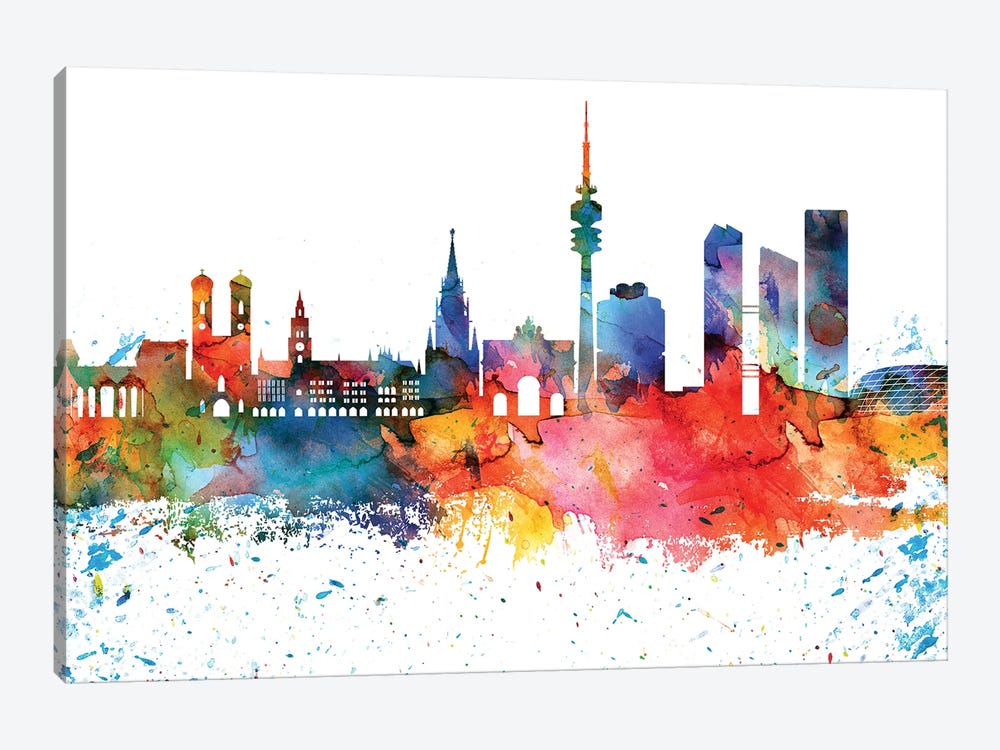 Munich Colorful Watercolor Skyline by WallDecorAddict 1-piece Art Print