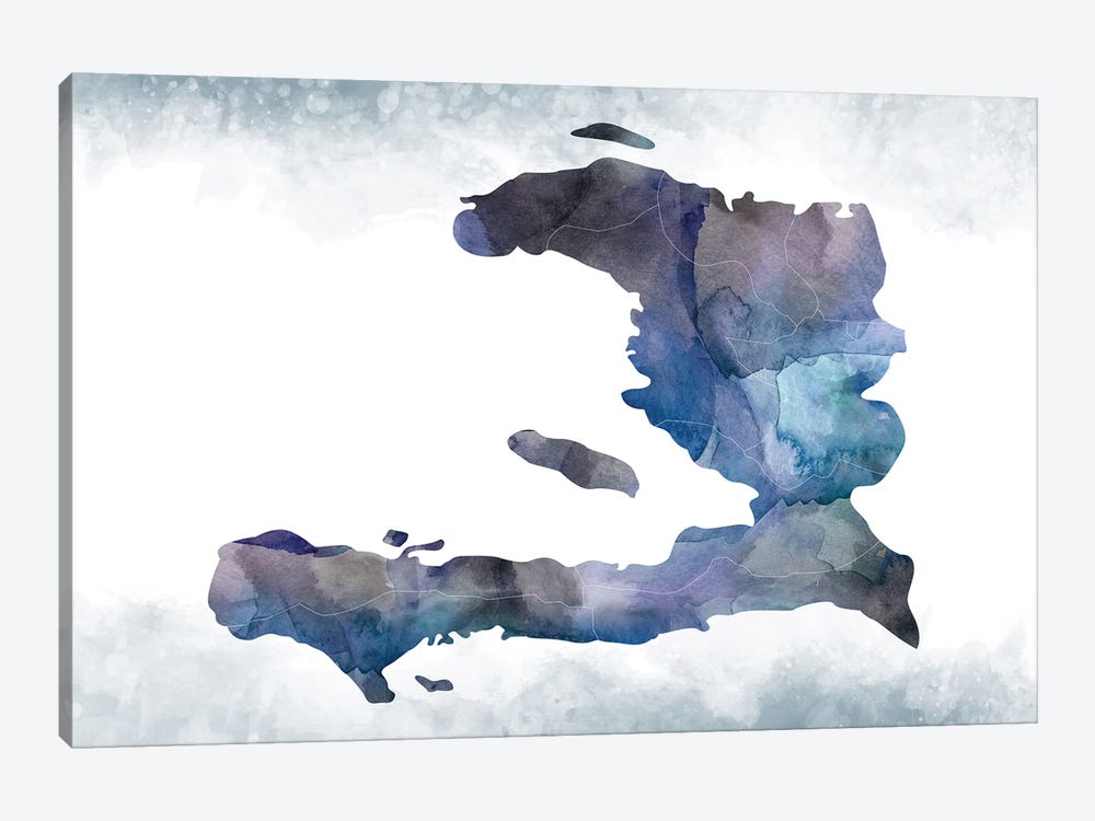 Haiti Bluish Map by WallDecorAddict 1-piece Canvas Art