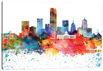 Oklahoma Colorful Watercolor Skyline Canvas Art Print - WallDecorAddict
