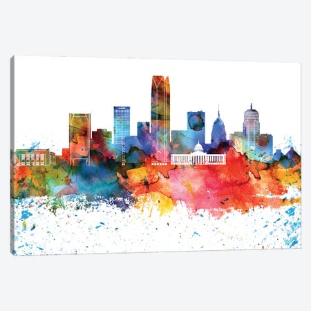 Oklahoma Colorful Watercolor Skyline Canvas Print #WDA1340} by WallDecorAddict Art Print