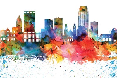 Omaha Colorful Watercolor Skyline by WallDecorAddict art print
