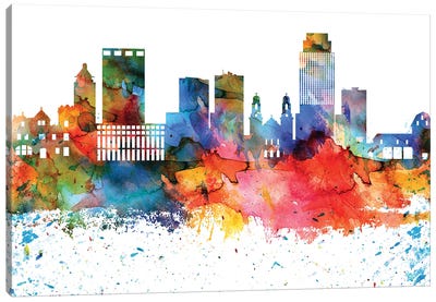 Omaha Colorful Watercolor Skyline Canvas Art Print - Omaha Art