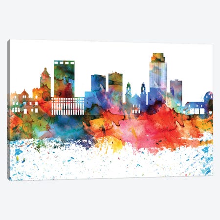 Omaha Colorful Watercolor Skyline Canvas Print #WDA1341} by WallDecorAddict Art Print