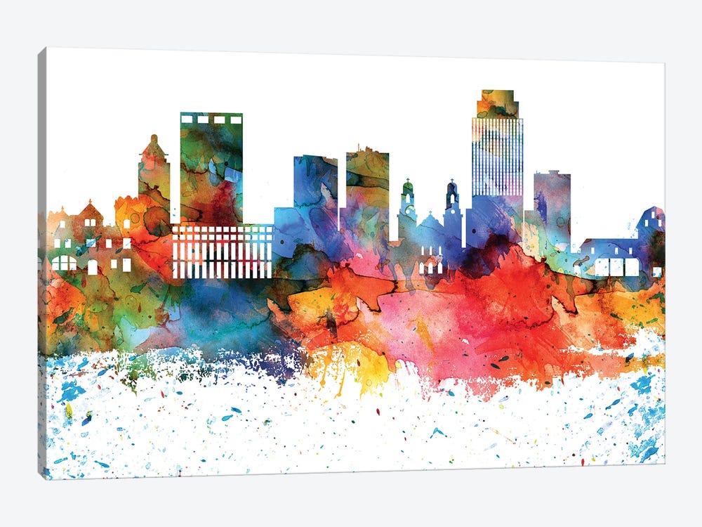 Omaha Colorful Watercolor Skyline by WallDecorAddict 1-piece Canvas Art Print