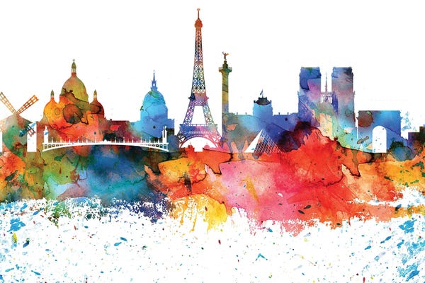 WallDecorAddict: Paris Colorful Watercolor Skyline by WallDecorAddict