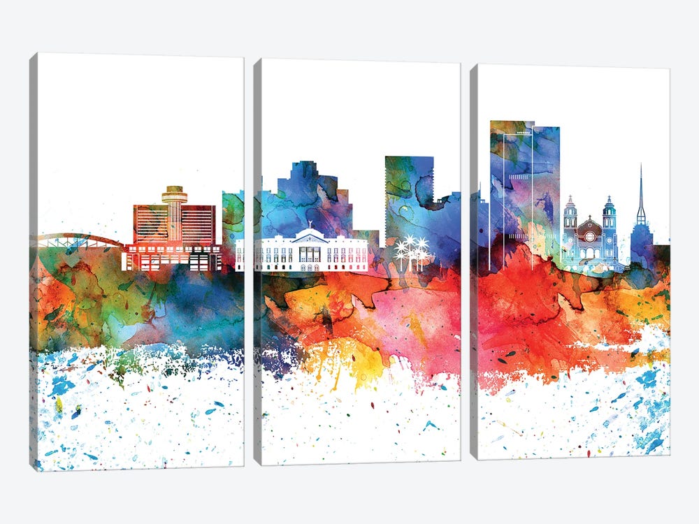 Phoenix Colorful Watercolor Skyline by WallDecorAddict 3-piece Canvas Art Print