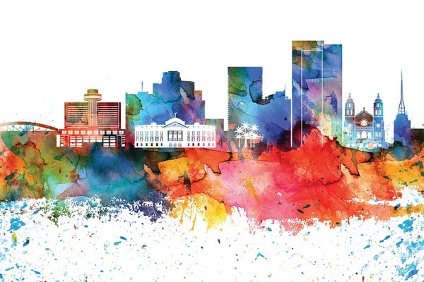 Arizona: Phoenix Colorful Watercolor Skyline by WallDecorAddict
