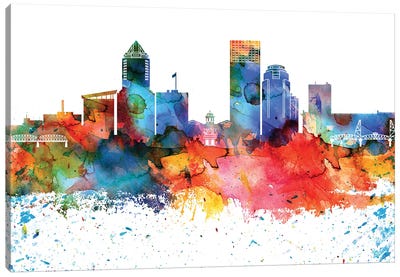 Portland Colorful Watercolor Skyline Canvas Art Print - Portland Art