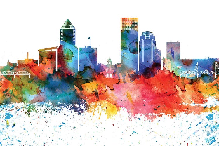 Portland Colorful Watercolor Skyline